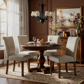 Sunvega Upholstered Dining Chair with Nailhead Trim and Walnut Wood Legs Set of 2