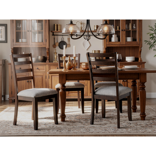 Sunvega Contemporary Rich Wood Finish Ladder-back Dining Chairs with Upholstered Seat