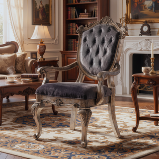 Sunvega Tufted Arm Chair with Padded Seat Cushions and Scrolled Backrest Details