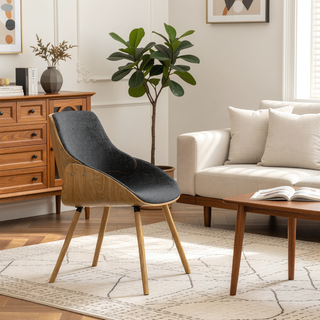 Sunvega Mid Century Modern Bentwood Dining Chair with Grey Woven Fabric