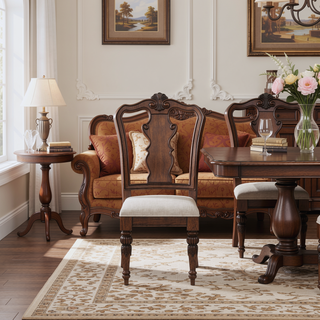 Sunvega Mahogany Queen Anne Traditional Upholstered Side Chair Set of 2