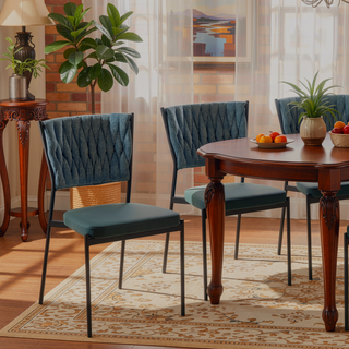 Sunvega Contemporary Braided Tania Chair with Faux Leather Upholstery and Black Metal Legs