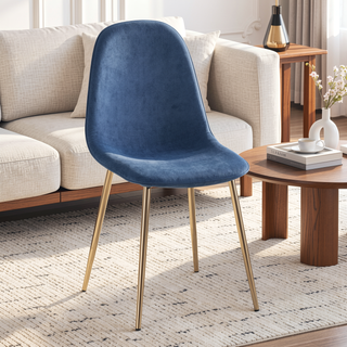 Sunvega Gold Steel and Blue Velvet Pebble Contemporary Upholstered Accent Chairs