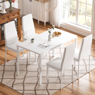 Sunvega Set of 4 Modern White PU Leather Upholstered Dining Chairs with Metal Frame