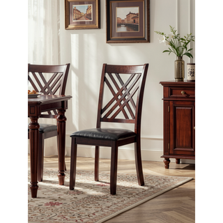 Sunvega Black PU Leather Dining Chair with Espresso Finish Wooden Legs and XX Backrest