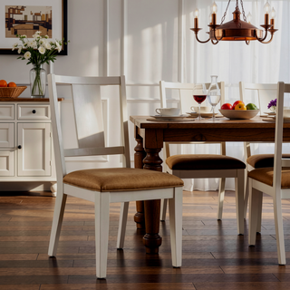 Sunvega White Oak Finish Faceted Panel Back Padded Seat Side Chair 2pc Set