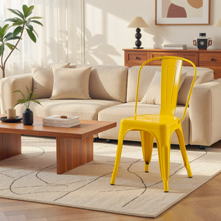 Sunvega High Gloss Yellow Metal Dining Chairs Set of 4 with 18 Inch Seat Height