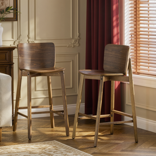 Sunvega Walnut Finished Rubberwood Barstool Set of 2 with Curved Backrest