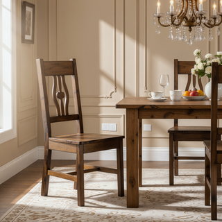 Sunvega Solid Rubber Wood Dining Chairs with Classic Transitional Design and Burnished Brown Finish