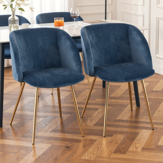 Sunvega Gold Metal and Blue Velvet Upholstered Dining Chairs Set of 2