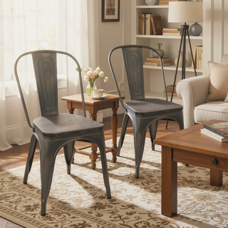 Sunvega Industrial Farmhouse Stackable Dining Chairs with Bamboo Seat Set of 2