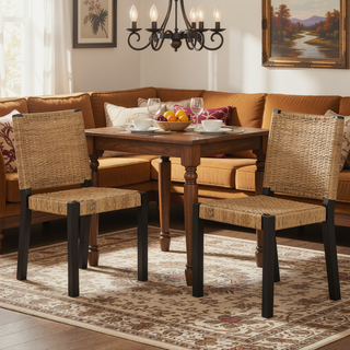 Sunvega Farmhouse Modern Solid Wood Rattan Bench for Covered Outdoor and Indoor Spaces