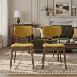 Sunvega Dark Yellow Velvet Upholstered Armless Dining Chairs with Solid Wood Legs Set of 2