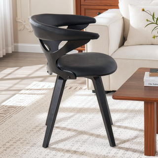 Sunvega Contemporary Dining Chair with Swivel in Black Wood and Faux Leather