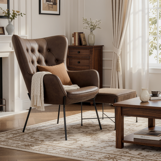 Sunvega Industrial Faux Leather Lounge Chair and Ottoman Set with Sleek Black Metal Legs