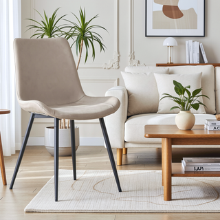 Sunvega Light Gray Artificial Leather Dining Chair with Curved Widened Cushion
