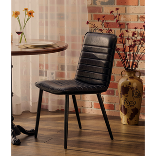 Sunvega Modern Black Antique Finish Leather Padded High Back Side Chair Set of 2