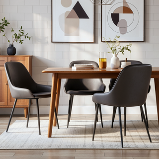 Sunvega Marcel Contemporary Dining Chair Set with Grey Faux Leather and Black Frame