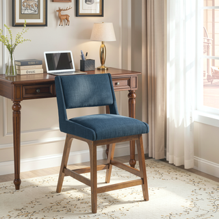 Sunvega Rubber Solid Pecan Wood Finish Dining Side Chair with 4.75" Thick Cushion