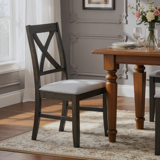 Sunvega Gray Finish Wooden X-Back Dining Chairs with Padded Seat Cushion