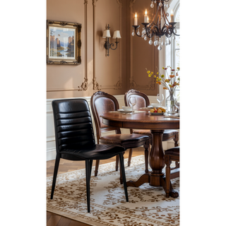 Sunvega Modern Black Antique Finish Leather Padded High Back Side Chair Set of 2