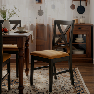 Sunvega Gray Finish Wooden X-Back Dining Chairs with Padded Seat Cushion