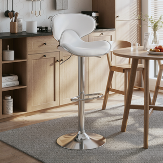 Sunvega White Upholstered Adjustable Swivel Bar Stool with Metal Base Set of 2