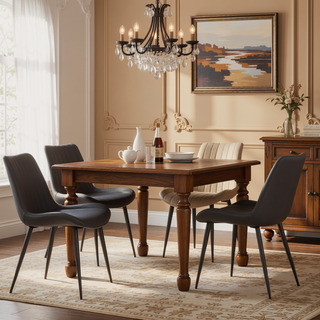 Sunvega Brown PU Leather Dining Chairs with Metal Legs and Wave Pattern Upholstery