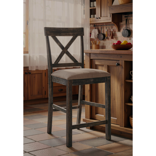 Sunvega Martha II Tan Linen Weathered Gray Finish Counter Height Chair Set of 2