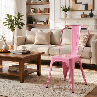 Sunvega Set of 2 High Gloss Pink Industrial Metal Dining Chairs with 18 Inch Seat Height