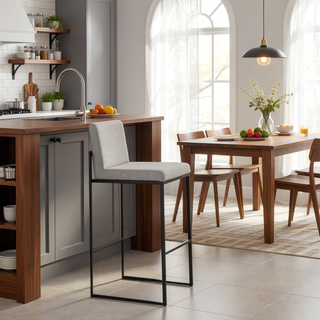 Sunvega Contemporary High Back Barstool Set of 3 with Upholstered Seat and Backrest
