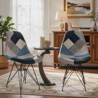 Sunvega Bohemian Style Patchwork Accent Chair with Geometric Pattern and Chromed Legs