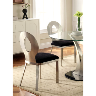 Sunvega Contemporary Silver Metal Frame Oval Back Dining Chairs with Black Microfiber Seat