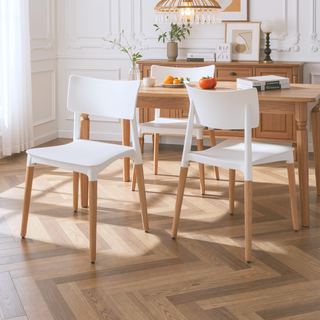 Sunvega Modern Polypropylene Dining Chairs with Sleek Tapered Wooden Legs Set of 2