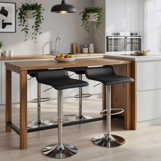 Sunvega Adjustable Black PU Leather Bar Stool with Swivel and Footrest Set of 2