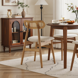 Sunvega Modern Cane Dining Chairs with Rectangular Backrest in Black and Gray