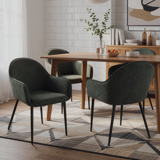 Sunvega Gresham Charcoal Upholstered Dining Arm Chair with Diamond Pattern