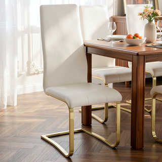 Sunvega White and Gold Upholstered Dining Side Chair with Softly Padded High Back