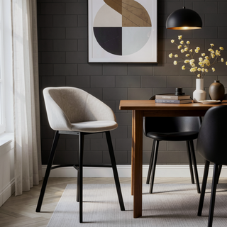 Sunvega Black Metal Frame Industrial Counter Stool with Grey Faux Leather Seat