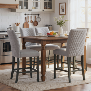 Sunvega Jasmine Grey Upholstered Bar Bench with Contemporary Tapered Legs