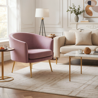 Sunvega Gold Metal Legs Blush Pink Velvet Upholstered Tania Accent Chair