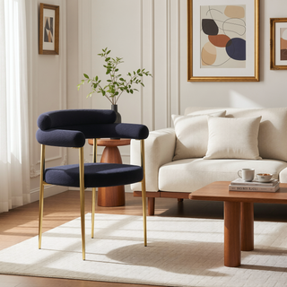 Sunvega Mid-Century Modern Dining Chairs with Boucle Backrest and Brushed Bronze Legs