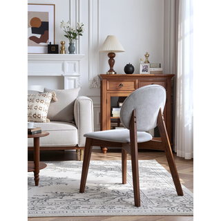 Sunvega Light Brown Linen Upholstered Side Chair with Walnut Finish for Dining Room