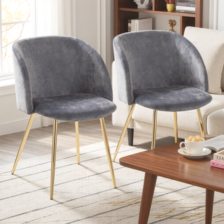 Sunvega Fran Contemporary Dining Chairs in Gold Metal and Silver Velvet Set of 2