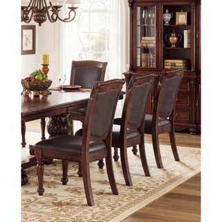 Sunvega Formal Dark Brown Rubberwood Dining Chairs with Padded Faux Leather Upholstery
