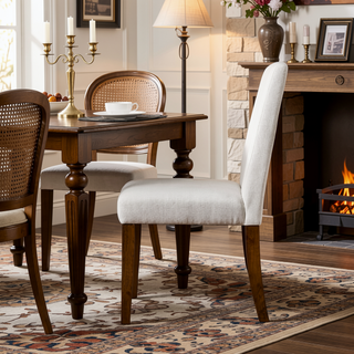 Sunvega Rustic Brown and White 2pc Side Chair with Upholstered Seat and Back
