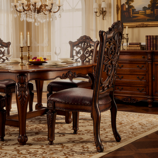 Sunvega Brown and Cherry Side Chair with Nailhead Trim and Floral Motif