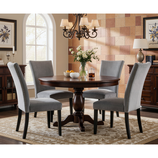 Sunvega Gray Fabric Upholstered Dining Bench with Wire-Brushed Finish