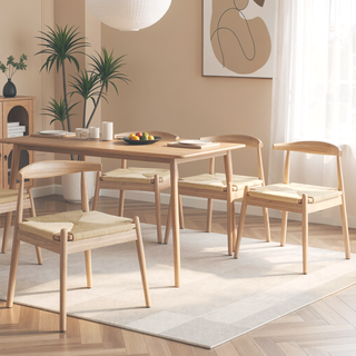 Sunvega Mid-Century Modern Dining Chairs Set of 2 with Solid Oak Frame and Handwoven Seat
