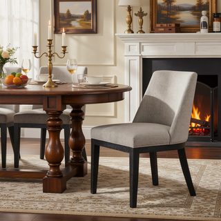 Sunvega Two Piece Solid Wood Dining Chair Set with Textured Fabric Seating